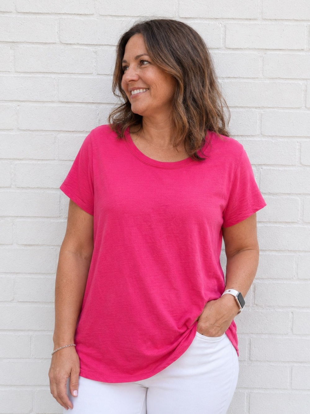 J.Crew Bright Pink Girlfriend Tee Medium Casual Summer Basic